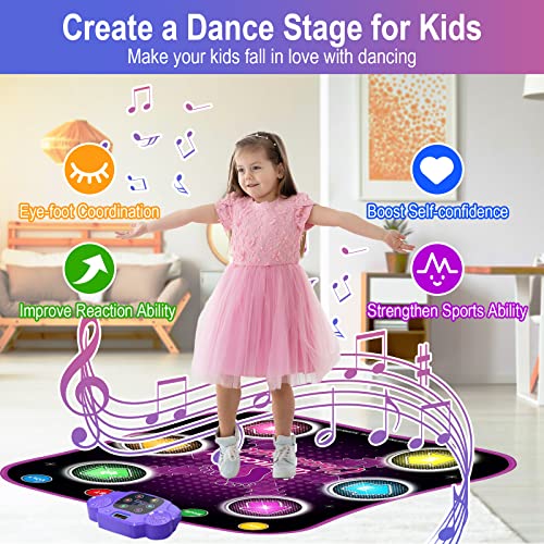 GARNHLOB Alfombra de Baile Niñas Bluetooth para 3 4 5 6 7 8 9 + Años Niños,Alfombra para Bailar Niña en Español, Inglés y Alemán,Musical Manta de Baile para Niños Juguetes con 6 LightFlechas 5 Modos